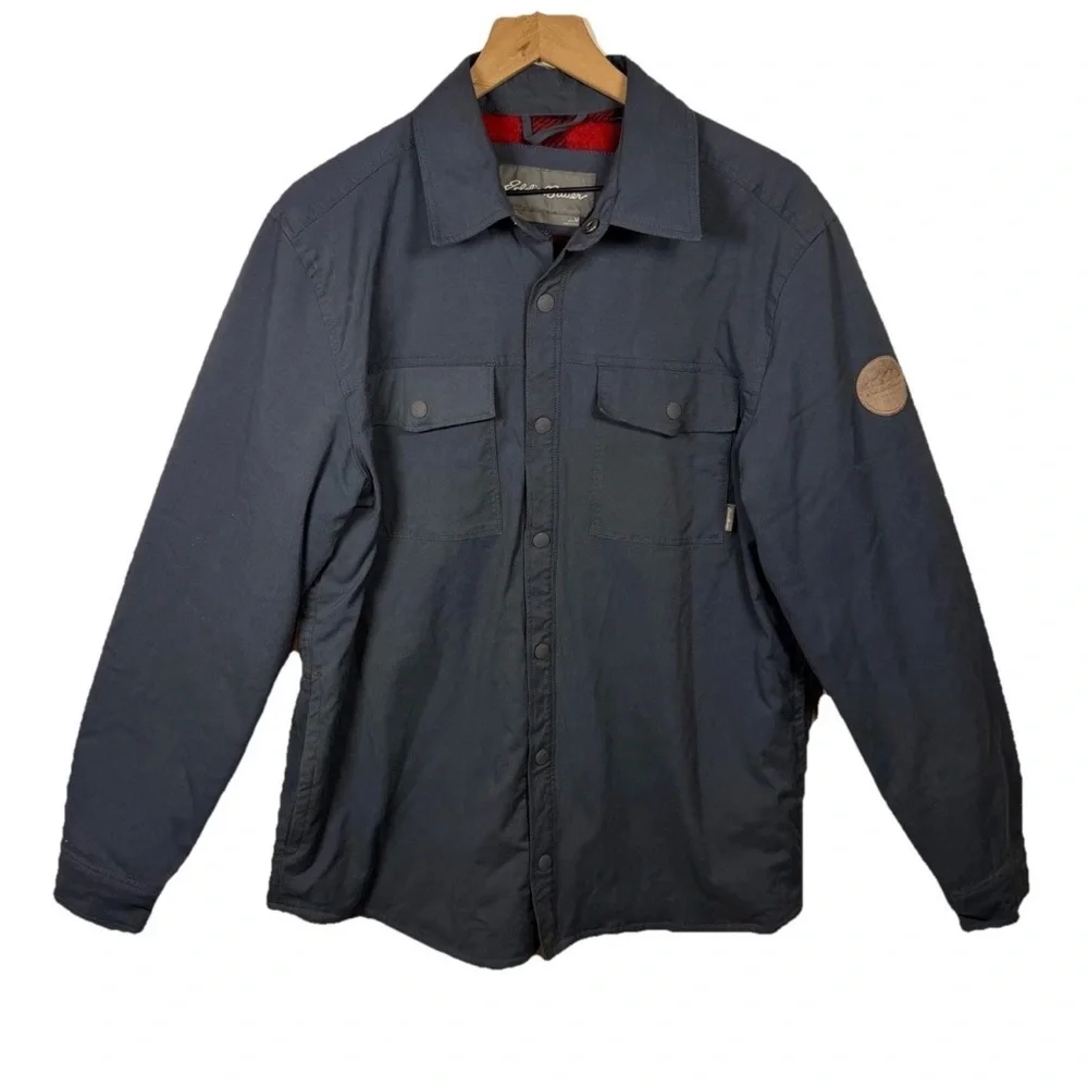 Eddie Bauer Snap Jacket Flannel Lined Men’s Size M Blue Outdoor Hiking Camping